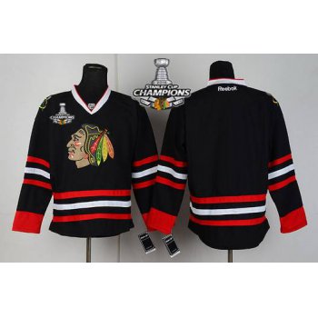 Chicago Blackhawks Blank Black Kids Jersey W/2015 Stanley Cup Champion Patch