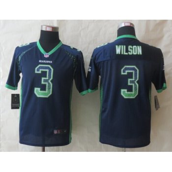 Nike Seattle Seahawks #3 Russell Wilson Drift Fashion Blue Kids Jersey