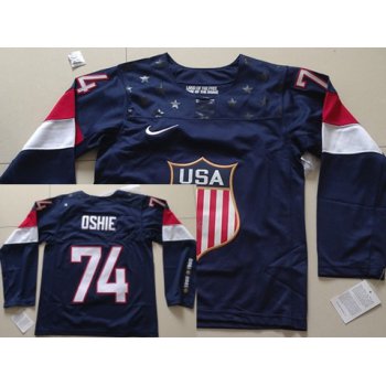 2014 Olympics USA #74 T.J. Oshie Navy Blue Kids Jersey