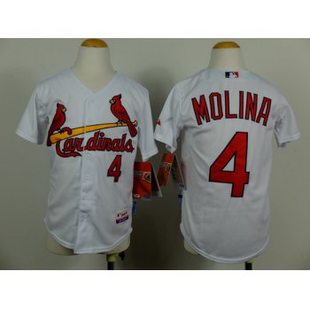 St. Louis Cardinals #4 Yadier Molina White Kids Jersey