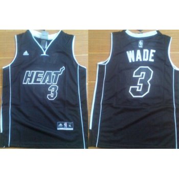 Miami Heat #3 Dwyane Wade All Black With Heat Kids Jersey