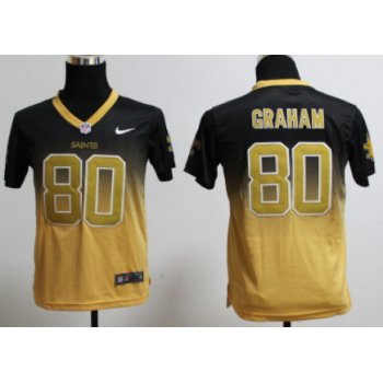 Nike New Orleans Saints #80 Jimmy Graham Black/Gold Fadeaway Kids Jersey