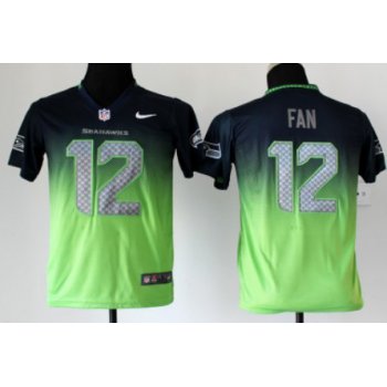 Nike Seattle Seahawks #12 Fan Navy Blue/Green Fadeaway Kids Jersey