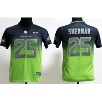 Nike Seattle Seahawks #25 Richard Sherman Navy Blue/Green Fadeaway Kids Jersey