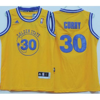 Golden State Warriors #30 Stephen Curry ABA Hardwood Classic Swingman Yellow Kids Jersey