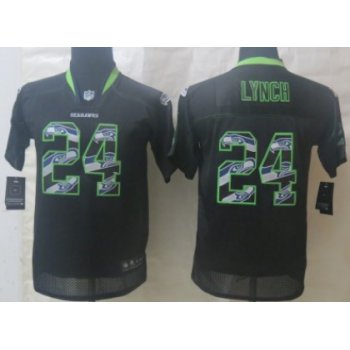 Nike Seattle Seahawks #24 Marshawn Lynch Lights Out Black Ornamented Kids Jersey