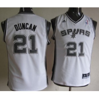 San Antonio Spurs #21 Tim Duncan White Kids Jersey