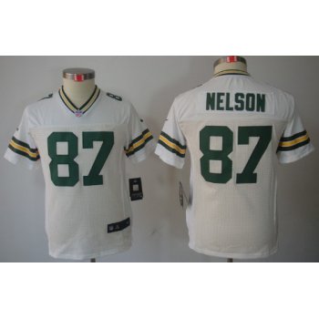 Nike Green Bay Packers #87 Jordy Nelson White Limited Kids Jersey