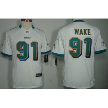 Nike Miami Dolphins #91 Cameron Wake White Limited Kids Jersey