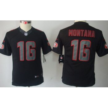 Nike San Francisco 49ers #16 Joe Montana Black Impact Limited Kids Jersey