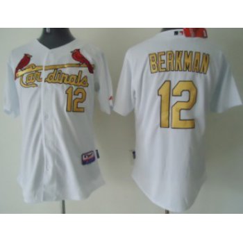 St. Louis Cardinals #12 Lance Berkman White With Gold Kids Jersey