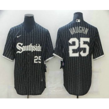 Men's Chicago White Sox #25 Andrew Vaughn Black With Small Number 2021 City Connect Stitched MLB Cool Base Nike Jersey