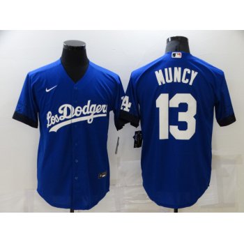 Men's Los Angeles Dodgers #13 Max Muncy Blue 2021 City Connect Cool Base Stitched Jersey
