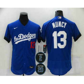 Men's Los Angeles Dodgers #13 Max Muncy Blue #2 #20 Patch City Connect Flex Base Stitched Jersey