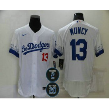 Men's Los Angeles Dodgers #13 Max Muncy White #2 #20 Patch City Connect Flex Base Stitched Jersey