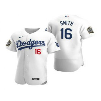 Men's Los Angeles Dodgers #16 Will Smith White 2020 World Series Authentic Flex Nike Jersey