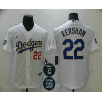 Men's Los Angeles Dodgers #22 Clayton Kershaw Red Number White Gold #2 #20 Patch Stitched MLB Cool Base Nike Jersey