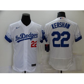 Men's Los Angeles Dodgers #22 Clayton Kershaw White 2021 City Connect Flex Base Stitched Jersey