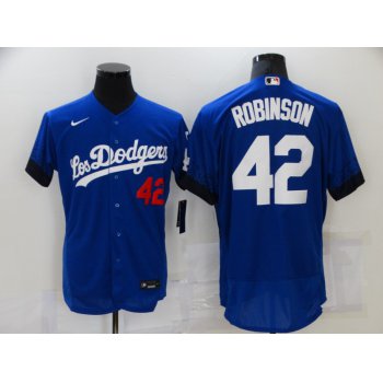 Men's Los Angeles Dodgers #42 Jackie Robinson Blue 2021 City Connect Flex Base Stitched Jersey