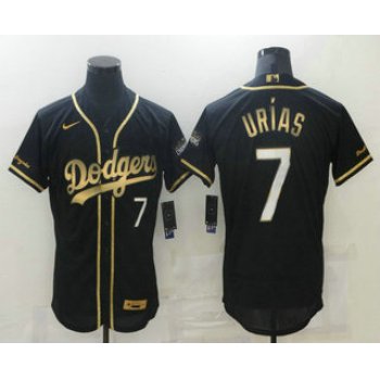 Men's Los Angeles Dodgers #7 Julio Urias Black 2020 Champions Golden Edition Stitched Flex Base Nike Jersey