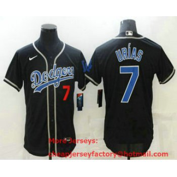 Men's Los Angeles Dodgers #7 Julio Urias Black Blue Name Stitched MLB Flex Base Nike Jersey