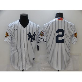 Men's New York Yankees #2 Derek Jeter White 2001 Throwback Cooperstown Collection Stitched MLB Nike Jersey