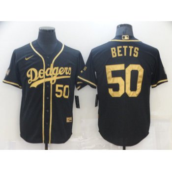 Men's Los Angeles Dodgers #50 Mookie Betts Black Gold Stitched MLB Cool Base Nike Jersey