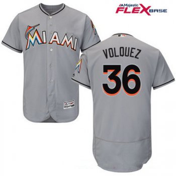 Men's Miami Marlins #36 Edinson Volquez Gray Road Stitched MLB Majestic Flex Base Jersey