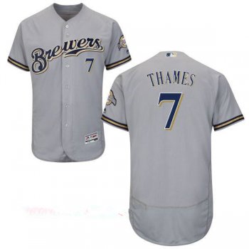 Men's Milwaukee Brewers #7 Eric Thames Gray Road Stitched MLB Majestic Flex Base Jersey