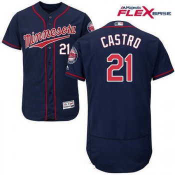Men's Minnesota Twins #21 Jason Castro Navy Blue Alternate Stitched MLB Majestic Flex Base Jersey