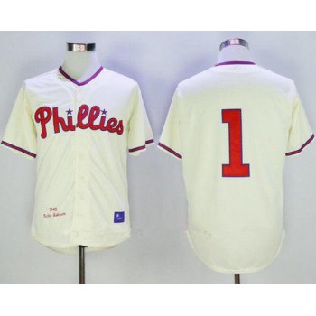 Men's Philadelphia Phillies #1 Chuck Klein 1948 Cream Throwback Stitched MLB Cooperstown Collection Jersey By Mitchell & Ness