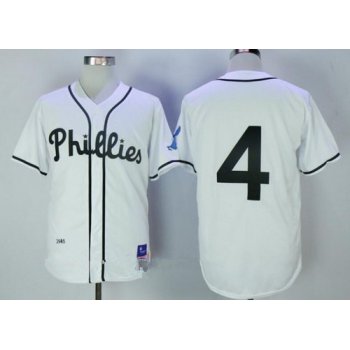 Men's Philadelphia Phillies #4 Lenny Dykstra White 1945 Throwback Jersey By Mitchell & Ness