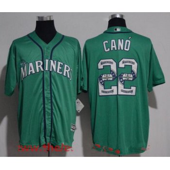 Men's Seattle Mariners #22 Robinson Cano Teal Green Team Logo Ornamented Stitched MLB Majestic Cool Base Jersey