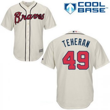 Men's Atlanta Braves #49 Julio Teheran Cream Alternate Stitched MLB Majestic Cool Base Jersey