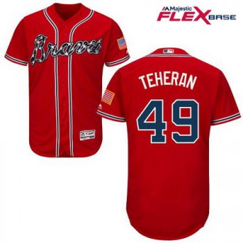 Men's Atlanta Braves #49 Julio Teheran Red Alternate Stitched MLB Majestic Flex Base Jersey