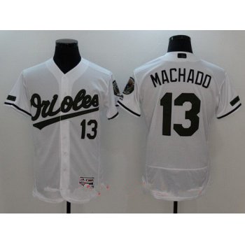 Men's Baltimore Orioles #13 Manny Machado White With Green Memorial Day Stitched MLB Majestic Flex Base Jersey