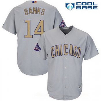 Men's Chicago Cubs #14 Ernie Banks Gray World Series Champions Gold Stitched MLB Majestic 2017 Cool Base Jersey
