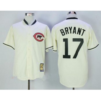 Men's Chicago Cubs 17 Kris Bryant Cream Turn Back the Clock Stitched MLB Majestic Cooperstown Collection Jersey