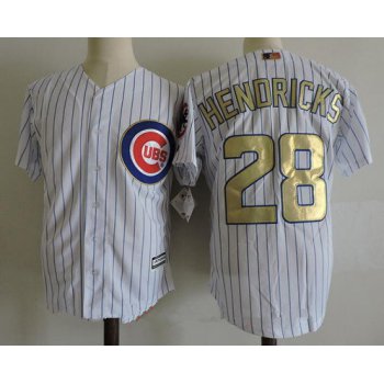 Men's Chicago Cubs #28 Kyle Hendricks White World Series Champions Gold Stitched MLB Majestic 2017 Cool Base Jersey