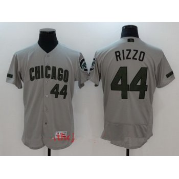 Men's Chicago Cubs #44 Anthony Rizzo Gray with Green Memorial Day Stitched MLB Majestic Flex Base Jersey
