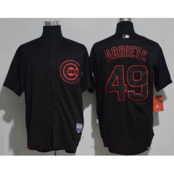 Men's Chicago Cubs #49 Jake Arrieta Lights Out Black Pinstripe Stitched MLB Majestic Cool Base Jersey