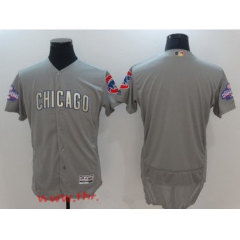 Men's Chicago Cubs Blank Gray World Series Champions Gold Stitched MLB Majestic 2017 Flex Base Jersey