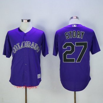Men's Colorado Rockies #27 Trevor Story Purple Stitched MLB Majestic Cool Base Jersey