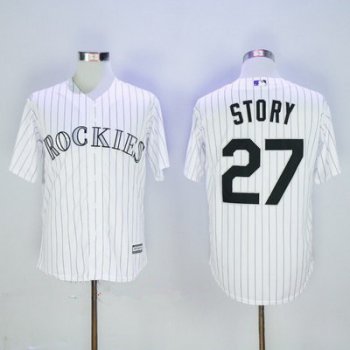 Men's Colorado Rockies #27 Trevor Story White Home Stitched MLB Majestic Cool Base Jersey