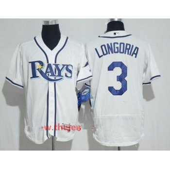 Men's Tampa Bay Rays #3 Evan Longoria White Home Stitched MLB Majestic Flex Base Jersey