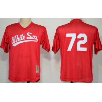 Chicago White Sox #72 Carlton Fisk 1990 Mesh BP Red Throwback Jersey