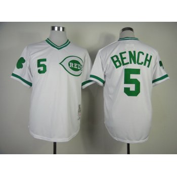Cincinnati Reds #5 Johnny Bench St. Patrick's Day White Throwback jersey