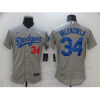 Men Los Angeles Dodgers 34 Valenzuela Grey Elite 2021 Nike MLB Jersey
