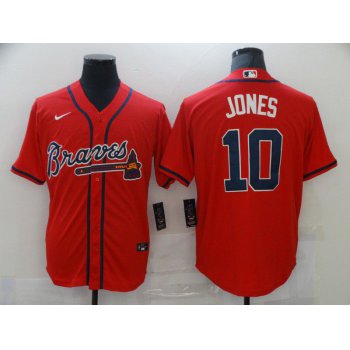 Men's Atlanta Braves #10 Chipper Jones Red Stitched MLB Cool Base Nike Jersey