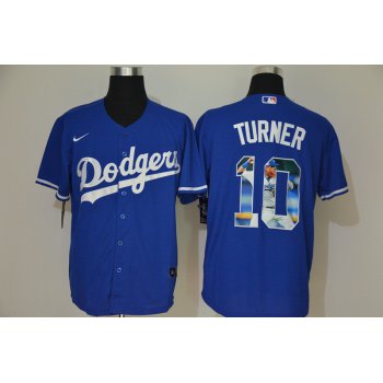 Men's Los Angeles Dodgers #10 Justin Turner Blue Unforgettable Moment Stitched Fashion MLB Cool Base Nike Jersey